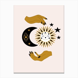 Hands Sun Moon And Stars Canvas Print