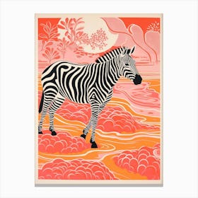 Zebra In The Wild Linocut Inspired 1 Canvas Print