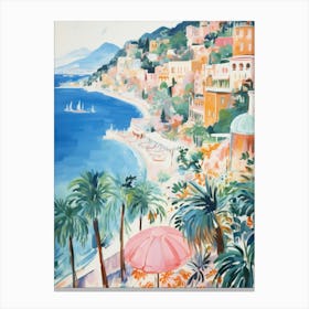 Positano, Amalfi Coast   Italy Beach Club Lido Watercolour 7 Canvas Print