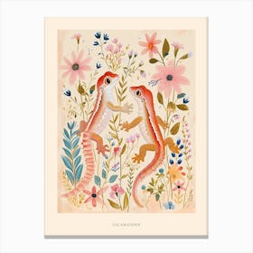 Folksy Floral Animal Drawing Salamander 2 Poster Canvas Print