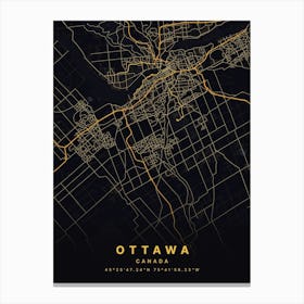 Ottawa Ontario Canada Black And Gold Map Canvas Print