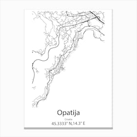 Opatija,Croatia Minimalist Map Canvas Print