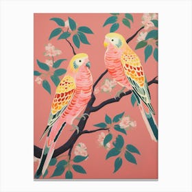 Vintage Japanese Inspired Bird Print Budgerigar 4 Canvas Print