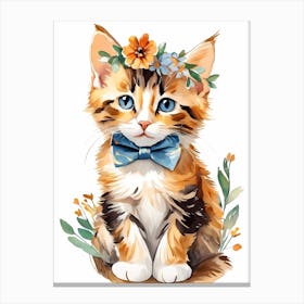 Calico Kitten Wall Art Print With Floral Crown Girls Bedroom Decor (26)  Canvas Print