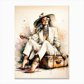 Elegant Lady With A Glass Of Red Wine 2 Canvas Print