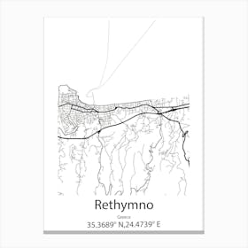 Rethymno,Greece Minimalist Map Canvas Print