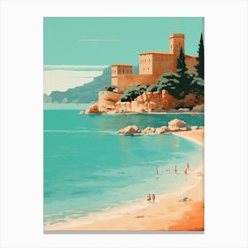 A Drawing Of Sveti Stefan Beach Montenegro Orange Tones 4 Canvas Print