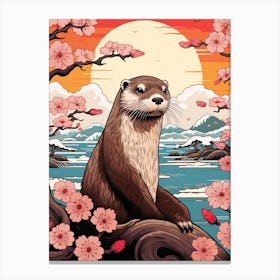 Otter Animal Drawing In The Style Of Ukiyo E 2 Canvas Print