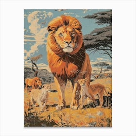 African Lion Relief Illustration Interaction 1 Canvas Print