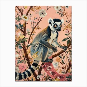 Floral Animal Painting Lemur 1 Canvas Print