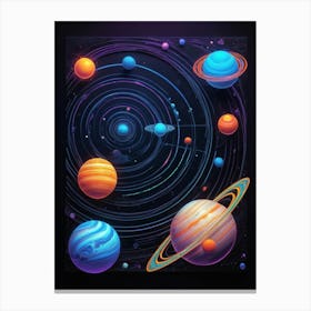 Default Neon Black Light Sgraffito Solar System 3d Illustratio 2 (4) Canvas Print