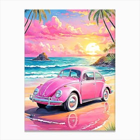 Vw Beetle On The Beach Canvas Print