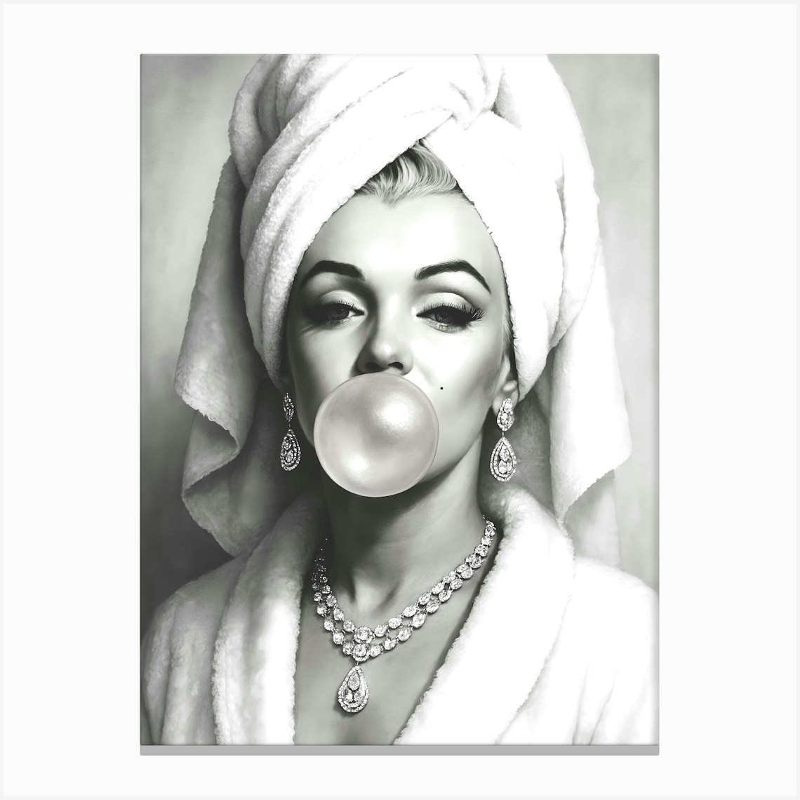 Marilyn Monroe Bubble Gum Black And White Bathroom Canvas Print by ARTISTIC AVENUE