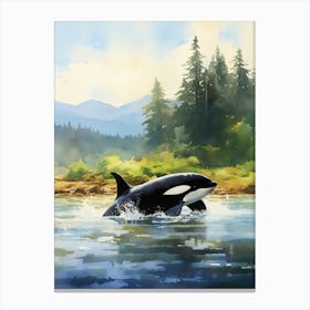 Watercolour Orca Whale Muted Colours Canvas Print