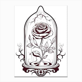 The Enchanted Rose (Beauty And The Beast) Fantasy Inspired Line Art 4 Canvas Print