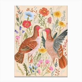 Folksy Floral Animal Drawing Turkey Canvas Print