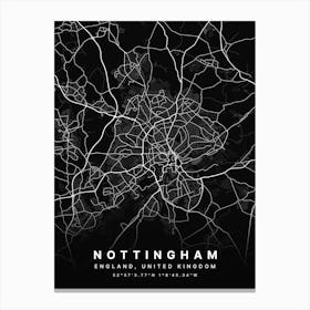 Nottingham England Black Map Canvas Print