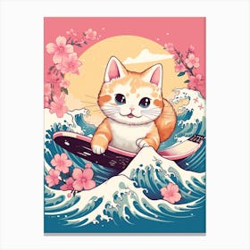 Kawaii Cat Drawings Surfing 2 Canvas Print