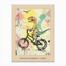 Grafitti Style Pastel Painting Dinosaur Riding A Bike 2 Poster Canvas Print