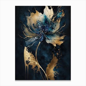 Blue Gold Flower Canvas Canvas Print
