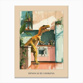 Dinosaur Cooking In The Kitchen Pastel Painting 2 Poster Canvas Print