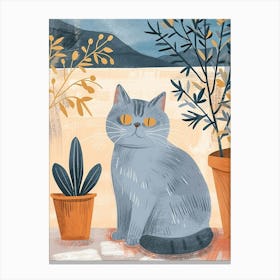 British Shorthair Cat Storybook Illustration 1 Canvas Print