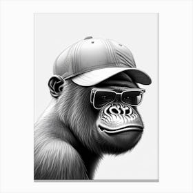 Gorilla In Baseball Cap Gorillas Pencil Sketch 1 Canvas Print