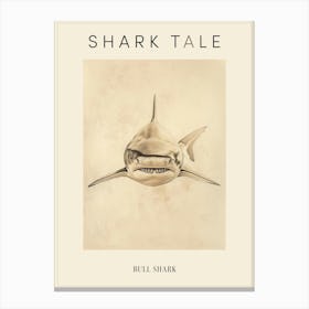 Vintage Bull Shark Pencil Illustration 2 Poster Canvas Print