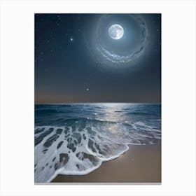 Full Moon Over The Ocean-Reimagined 6 Canvas Print