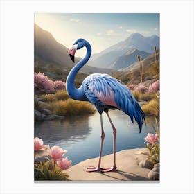 Floral Blue Flamingo Painting (1) Canvas Print