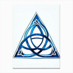Triquetra 1, Symbol Blue And White Line Drawing Canvas Print