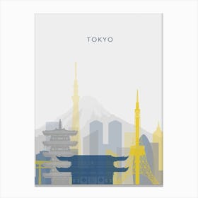 Yellow And Blue Tokyo Skyline Canvas Print