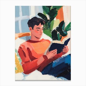 Man Reading a Book Gouache Painting Toile