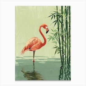 American Flamingo And Bamboo Minimalist Illustration 1 Canvas Print
