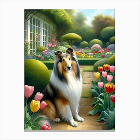 Collie Dog In The Garden Canvas Print