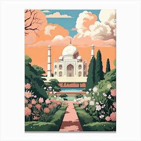 Taj Mahal   Agra, India   Cute Botanical Illustration Travel 2 Canvas Print