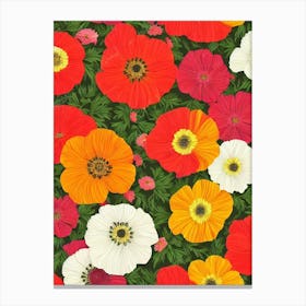 Anemone Repeat Retro Flower Canvas Print