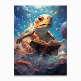 Turtle Reading A Book Canvas Print