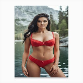 A Photo Of A Beautiful Model Wearing Red Underwear 1 Canvas Print