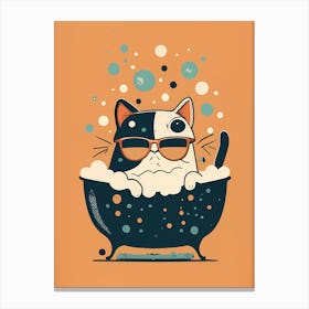 Minimal Illustration Cat In A Tub Canvas Print