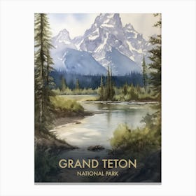 Grand Teton National Park Watercolour Vintage Travel Poster 4 Canvas Print