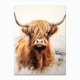 Simple Watercolour Of Highland Cow Canvas Print