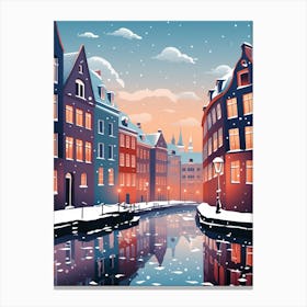 Winter Travel Night Illustration Copenhagen Denmark 6 Canvas Print