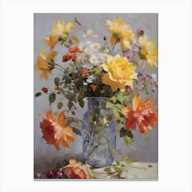 Vase With a Bunch of Sporadic Looking Flowers Canvas Print