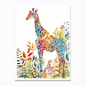 Watercolour Geometric Giraffe In Leaves Canvas Print