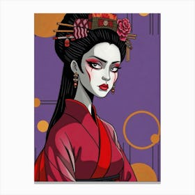 Geisha in Red-Pink Illustration-4 Canvas Print