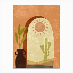 Cactus And Sun Canvas Print