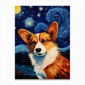 Corgi Starry Night Dog Portrait Canvas Print