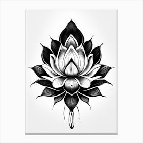 Lotus Flower, Symbol, Third Eye Simple Black & White Illustration 6 Canvas Print