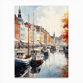 Copenhagen Denmark In Autumn Fall, Watercolour 2 Canvas Print